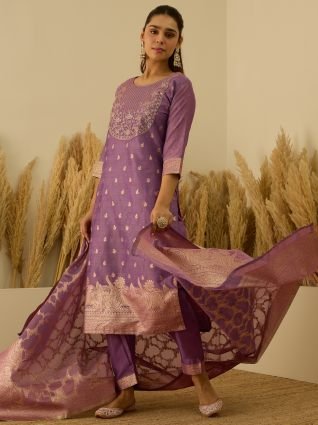  Anarkali Kurta Set Elegant Readymade Embroidered Fancy Neck Three Quarter Sleeves With Pant Dupatta Set