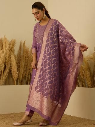 Anarkali Kurta Set Elegant Readymade Embroidered Fancy Neck Three Quarter Sleeves With Pant Dupatta Set