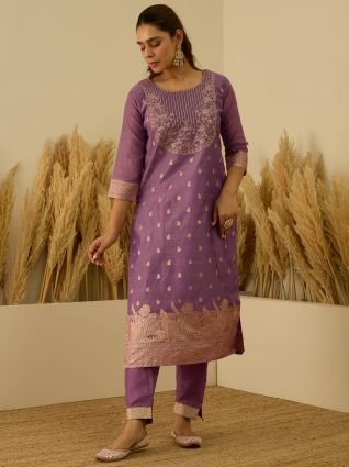 Anarkali Kurta Set Elegant Readymade Embroidered Fancy Neck Three Quarter Sleeves With Pant Dupatta Set