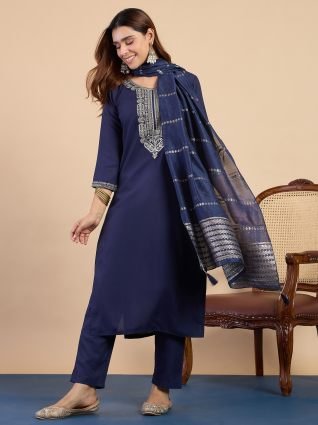 Blue Women   s Traditional Kurta Pant Set with Dupatta