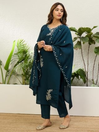 Blue Women   s Traditional Kurta Pant Set with Dupatta