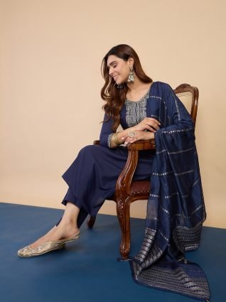 Blue Women   s Traditional Kurta Pant Set with Dupatta