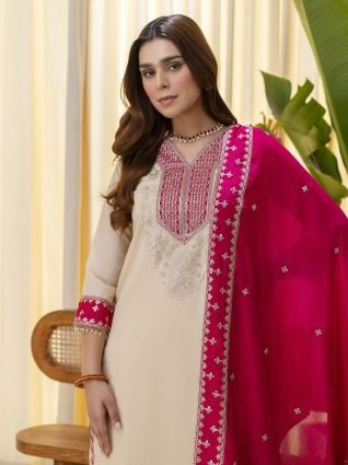 Cream Embroidred Kurta Sets with Sequins Work Women Suits