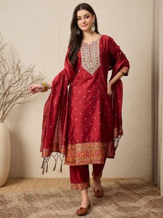 Design Silk Blend Straight Suit With Dupatta