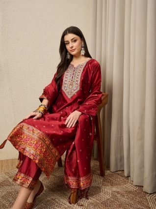 Design Silk Blend Straight Suit With Dupatta