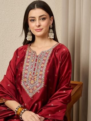 Design Silk Blend Straight Suit With Dupatta