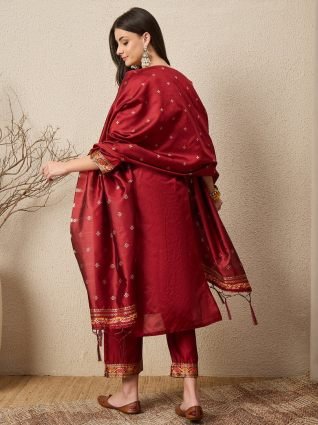 Design Silk Blend Straight Suit With Dupatta
