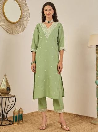 Elegant Silk Blend Kurta Set with Chanderi Dupatta Ready to Wear Embroidered Party Wear Outfit