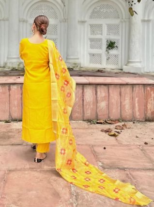 Elegant Silk Blend Kurta Set with Beaded Embroidered Design   Organza Dupatta