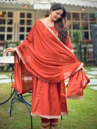 Embroidered Silk Blend Anarkali Suit Set With Dupatta