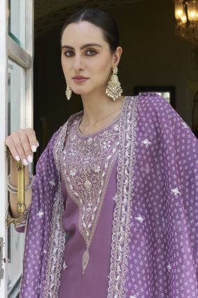 Embroidered Silk Blend Straight Suit With Dupatta