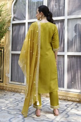 Embroidered Silk Blend Straight Suit With Dupatta