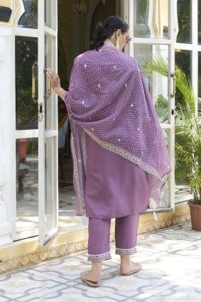 Embroidered Silk Blend Straight Suit With Dupatta