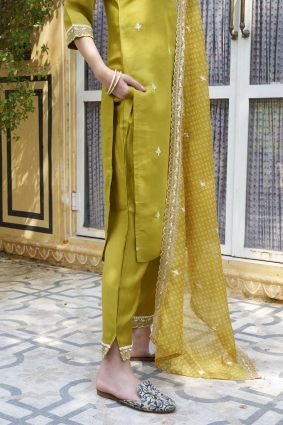 Embroidered Silk Blend Straight Suit With Dupatta