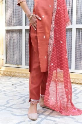 Embroidered Silk Blend Straight Suit With Dupatta