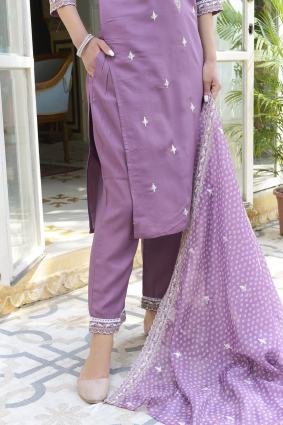 Embroidered Silk Blend Straight Suit With Dupatta