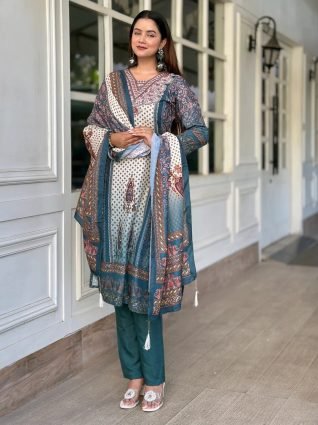 Embroidery Silk Straight Kurta With Trousers   Dupatta Sets