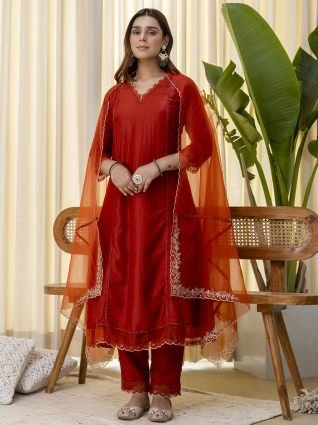 Embroidred Kurta Sets with Sequins Work Women Suits