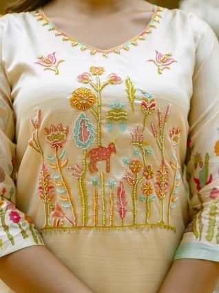 Floral Printed Handwork Silk Straight Kurta With Trousers   Dupatta Suits