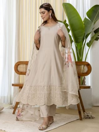 Grey Embroidred Kurta Sets with Sequins Work Women Suits