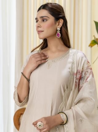 Grey Embroidred Kurta Sets with Sequins Work Women Suits