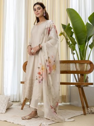 Grey Embroidred Kurta Sets with Sequins Work Women Suits