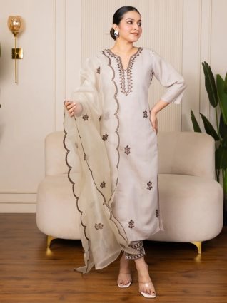 Grey Viscose Rayon Kurta with Trousers   Dupatta Suits