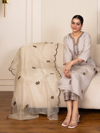 Grey Viscose Rayon Kurta with Trousers   Dupatta Suits