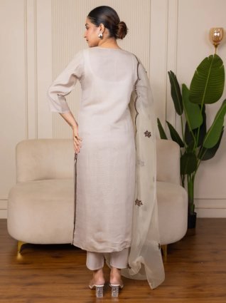 Grey Viscose Rayon Kurta with Trousers   Dupatta Suits