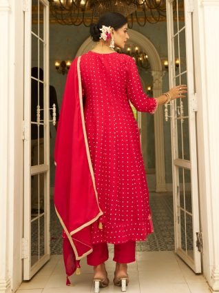 ilk Blend Anarkali Kurta Set Elegant Readymade Embroidered Fancy Neck Three Quarter Sleeves With Pant Dupatta Set