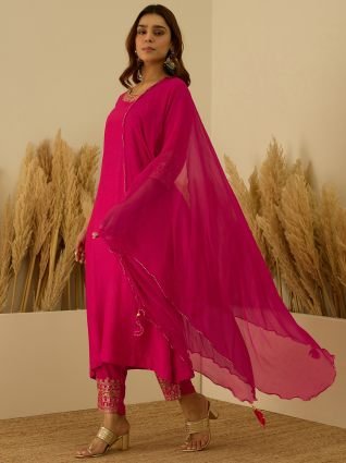 Kurta and Pant Dupatta Sets Silk Blend Fabrics with Embroidery