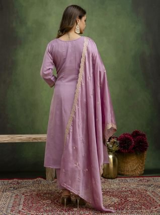 Lavender Stylish Anarkali Kurta Set Ready to Wear Soft Silk Fabric with Embroidered Dupatta Tailored Fit