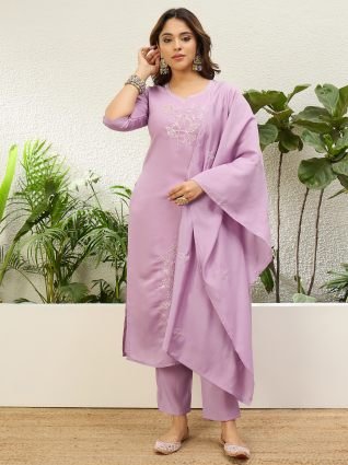 Lavender Women   s Traditional Kurta Pant Set with Dupatta