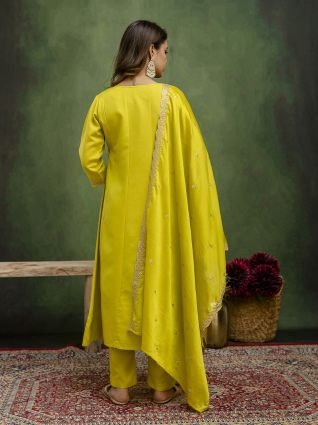 Lemon Stylish Anarkali Kurta Set Ready to Wear Soft Silk Fabric with Embroidered Dupatta Tailored Fit