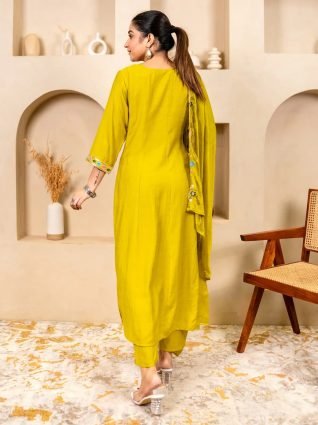 Lemon Stylish Anarkali Kurta Set Ready to Wear Soft Silk Fabric with Embroidered Dupatta Tailored Fit