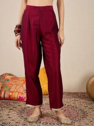 Maroon Silk Blend Embroidered Anarkali Set