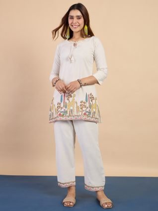  Off white Women s Designer Kurta Pant Set Premium Pattern
