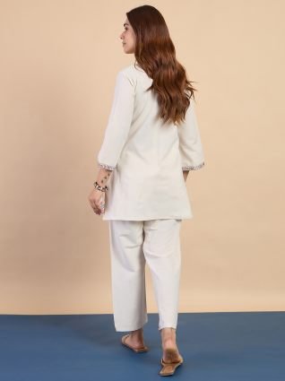 Off white Women s Designer Kurta Pant Set Premium Pattern