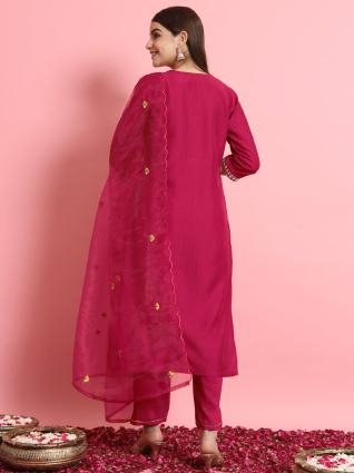 Pink Silk Dori Embroidered Kurta Pant Dupatta Set