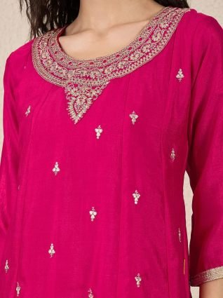 Pink Women Embroidery Anarkali Kurta Pant and Dupatta Sets