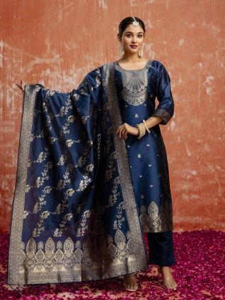 Premium Kurta Set with Bottom and Dupatta Zari Work Comfortable Stylish