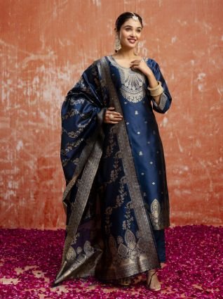Premium Kurta Set with Bottom and Dupatta Zari Work Comfortable Stylish