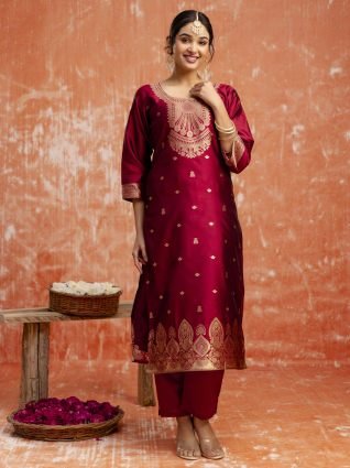 Premium Kurta Set with Bottom and Dupatta Zari Work Comfortable Stylish