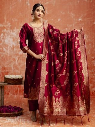 Premium Kurta Set with Bottom and Dupatta Zari Work Comfortable Stylish