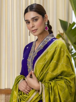 Purple Festive Thread Work Straight Kurta Set