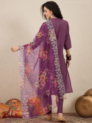 Purple Silk Blend Women Ethnic Suit Sets