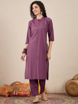 Purple Silk Blend Women Ethnic Suit Sets