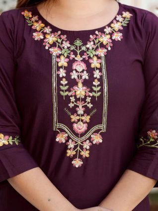 Purple Women Floral Embroidered Regular Kurta with Trousers   Dupatta Suits Sets