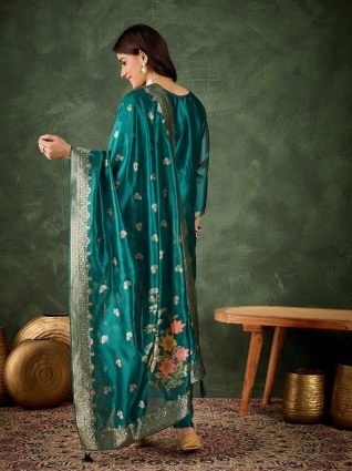 rama Embroidered Silk Blend Organza Meenakari Straight Suits With Dupatta