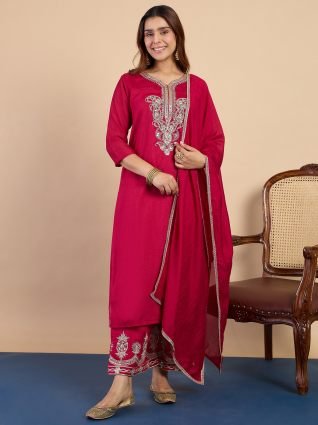 Rani Festive Kurta Set with Gota Trim Dupatta